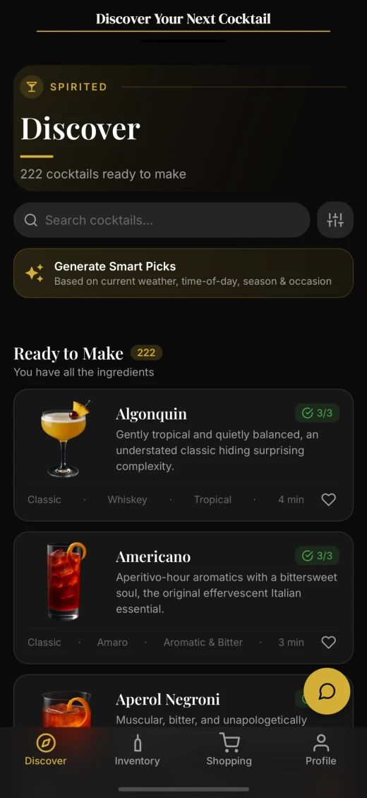 Cocktail discovery list