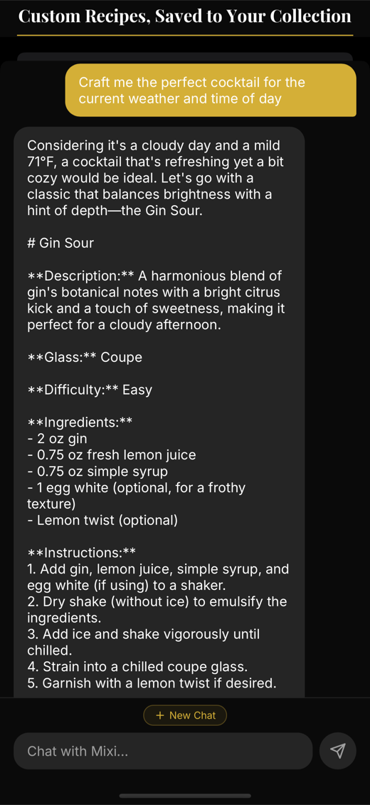 AI bartender conversation crafting a Gin Sour recipe