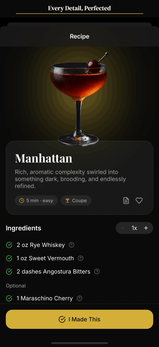 Recipe detail with ingredients